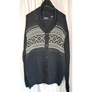 Chaps Grandpa Cardigan Knit Collared Sweater Button Up Long Sleeve Black Large